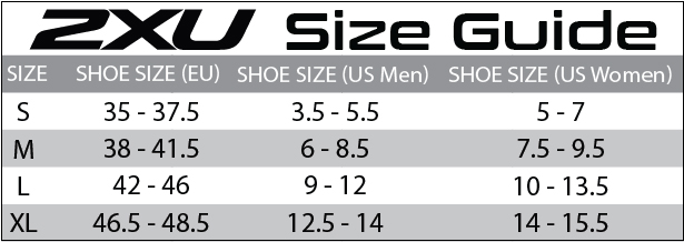 2XU Vectr Socks Size Guide